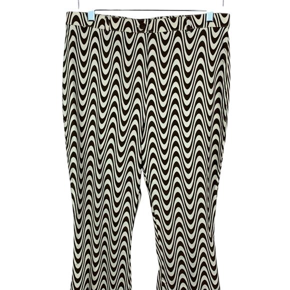 New Top Shop Pants Bengaline Flare Wavy Print Stretchy High Rise Women's 10 - Picture 4 of 11